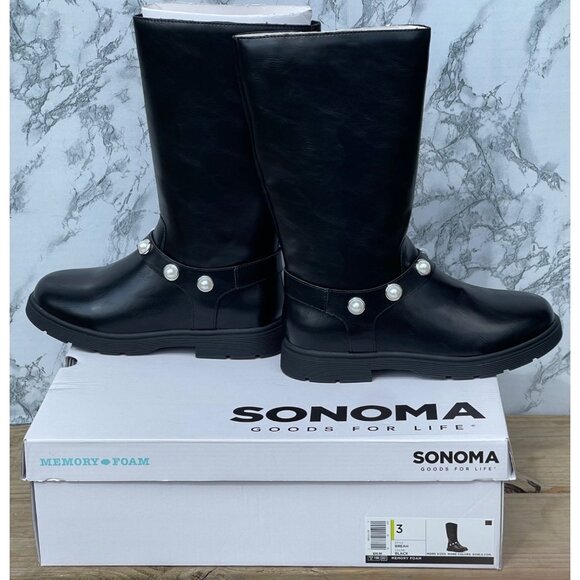 Sonoma girls size 3 Black Knee-High Boots With Pearl Accents Memory Foam - Picture 7 of 9